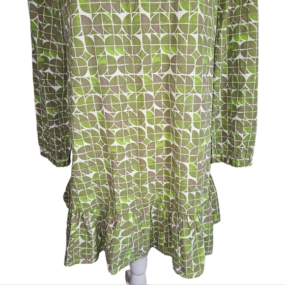 Jessica Simpson Green Brown Cotton Geometric Print Dress Sz M Ruffle Hem READ - Picture 3 of 14
